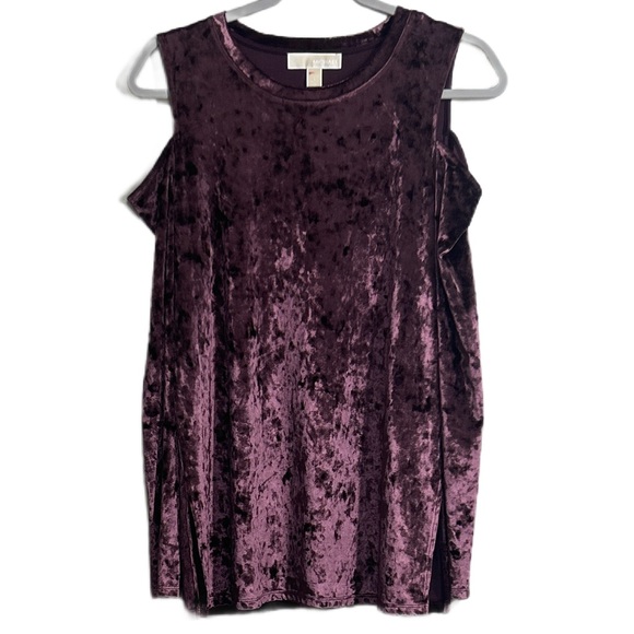 Michael Kors Burgundy Velvet Cold Shoulder Top - Picture 7 of 8